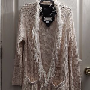 By Malene Birger Cream Fringed Cardigan Medium
